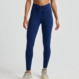 Year of Ours Navy Football Lace-Up High-Rise Ribbed Leggings